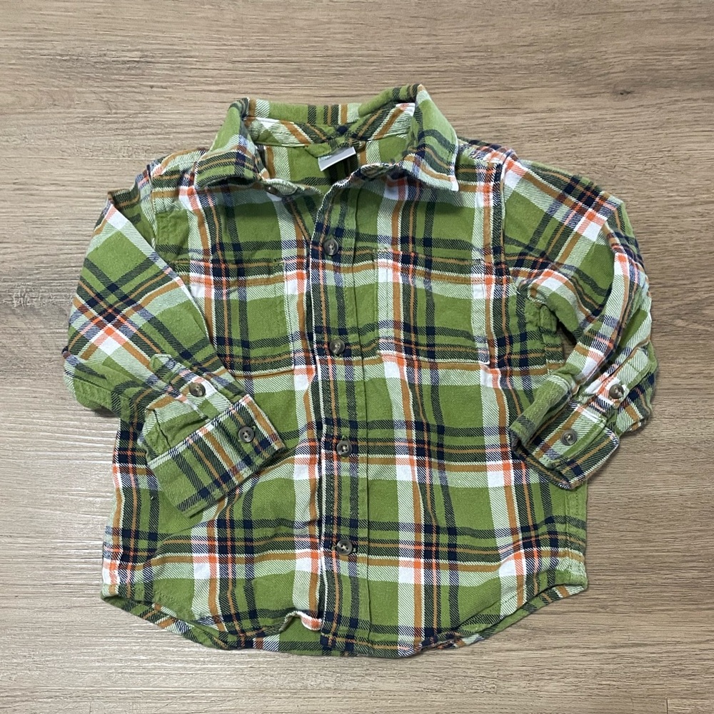 Toddler boys olive‎ green Gymboree flannel size 18-24 months